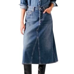 Levi's Denim Midi Skirt 27 Blue Classic High Rise A-Line Button Fly Casual Boho